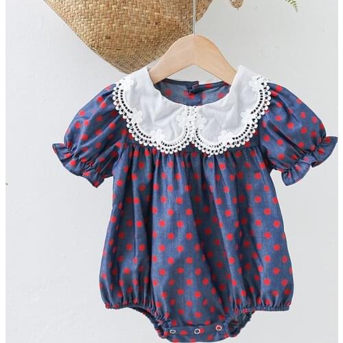 Toddler Baby Girl Cowboy Dot Printed Short Sleeve Cotton Romper Summer Baby Girl Clothes Infant Baby Girls Jumpsuit