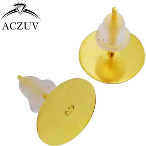 Gold Plated 1000pcs 4mm 6mm 8mm 10mm Glue Pad for Cabochon Stud Earring Posts W/ Rubber Stoppers Backs Findings EDT013