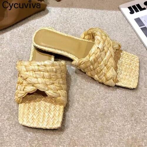 2021 Designer Braid Fold Women Slippers Square Toe Flip Flops Platform Summer Slides Runway Outwear Beach Causal Shoes Woman