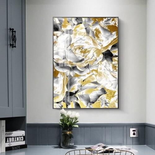 Modern Abstract Gold Silver Petal Canvas Painting Poster Wall Art Prints Pictures Living Room Decor Home Interior Decoration