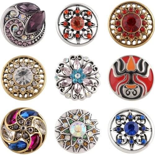 Rhinestone Flower 20mm Metal snap button jewelry DIY bracelet KD1098