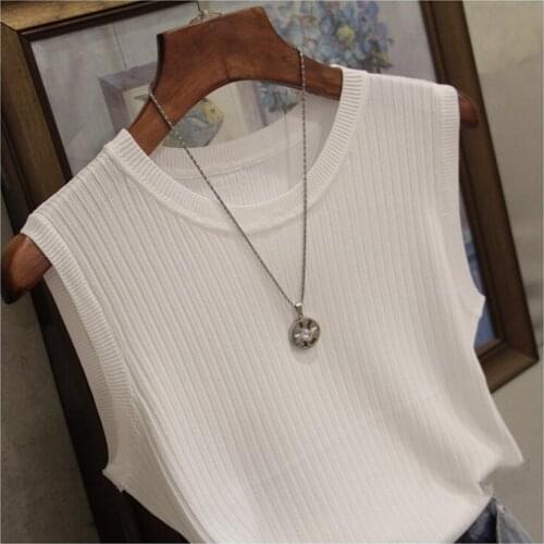 Knitted Vests Women Top O-neck Solid Tank Fashion Female Sleeveless Casual Thin Tops 2021 Summer Knit Woman Shirt Gilet Femme
