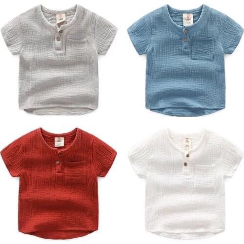 2021 Summer New 2-8 9 10 Years Baby ChildrenS Clothing Solid Color Soft Cotton linen Short Sleeve T-Shirt For Little Kids Boys