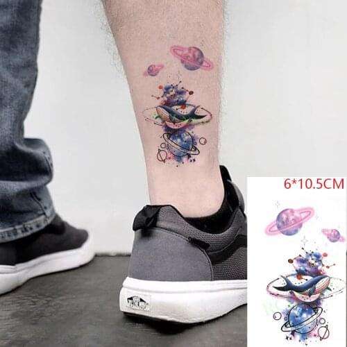 Waterproof Temporary Tattoo Sticker Colorful Whale Planet Ins Hot Body Art Flash Tattoo Fake Tattoo for Women Men Kids