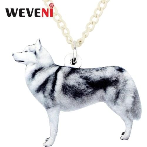 WEVENI Acrylic Standing Siberian Husky Dog Necklace Pendant Chain Choker Bijoux Jewelry For Women Girls Bijoux Gifts Pets Lovers
