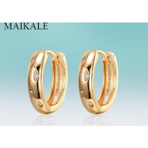 MAIKALE Classic Round Circle Earrings Inlay Cubic Zirconia Gold Silver Color Charm Hoop Earrings for Women Jewelry Gifts Brincos