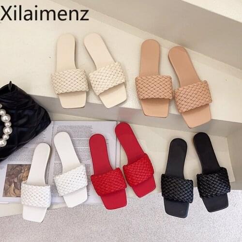 Women Slippers Hollow Out Featured Weaving Beach Flat Shoes Size 42 Brown 2021 Summer Fashion Western Style Ladies Casual Shoes