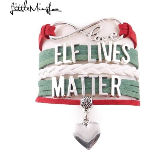 Little MingLou Infinity love Elf lives matter Bracelet heart Charm leather wrap men bracelets & bangles for Women jewelry