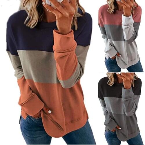 Simple Classic Patchwork Graffiti Round Neck Long Sleeve Casual Loose Women Sweater Spring Trend T-shirt