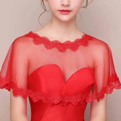 Women Prom Wraps Scoop Neckline Lace Appliques Tulle Evening Bolero Shurg