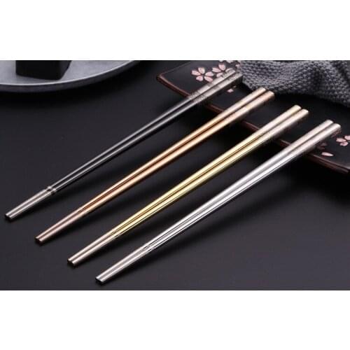 1Pair Luxury Household Sushi Chopsticks Tableware Dinnerware Stainless Steel Titanium Plated Chopsticks Chinese Style PN 004