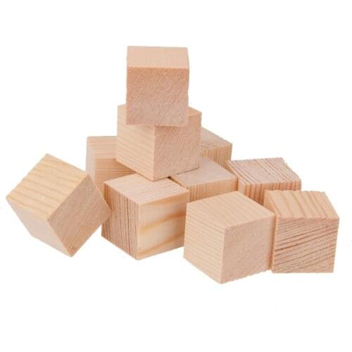 10Pcs Wooden Square Cubes Wood Block Embellishments for DIY Craft 25X25X25MM