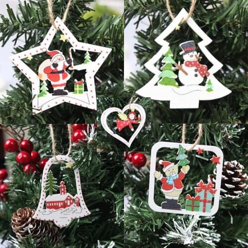 10Pcs Wooden DIY Christmas Tree Hanging Ornaments Pendant Bells santa claus New Year Decor Christmas Decorations For Home