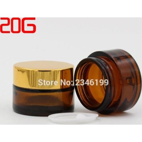 20G 20ML Dark Brown Glass Jar with Gold Lid Silver Lid Black Cap, Amber Color Glass Packing Container, Ointment Jar, 25pcs/lot