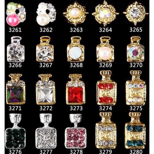 20pcs High Quality Perfume Bottle Style Rhinestone Pearl Embellished Alloy Rhinestone 3D Charm DIY Nail Art Jewelry Decoration