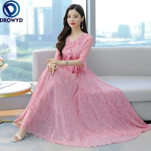 2021 Summer Pink Jacquard Chiffon Long Sleeve Beach Maxi Dress Vintage 3XL Plus Size Elegant Midi Dress Women Bodycon Vestidos