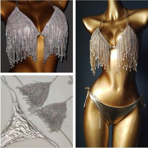 2021 Crystal Bathing Suit Bikini Luxury Rhinestone Swimwear Newest Tassels Swimsuit High Quality Triangel Bikini Set Beach Wear