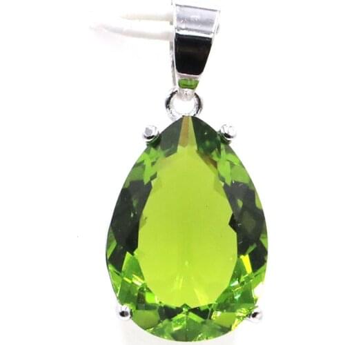 27x13mm SheCrown Big Water Drop Gmestone 18x13mm Green Peridot Gift For Sister Silver Pendant Earrings