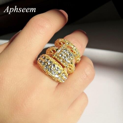 3pcs/set Rings Fashion Zircon Golden Color Wedding Rings For Women Hollow process suitable for party Engagement Rings Jewelry