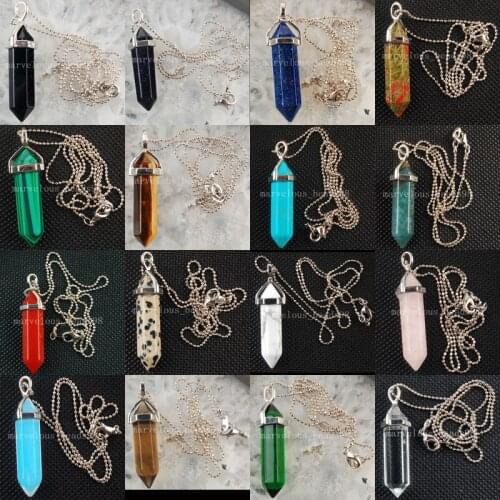 Free shipping Fashion Jewelry White Crystal Hexagonal Pointed Reiki Chakra Pendant Necklace MC3277