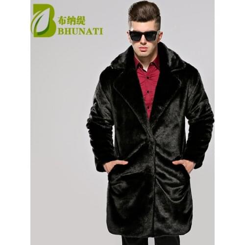 BHUNATI Men Faux Fur Coat Turn-down collar Long Sleeve Casual Zipper Hoody Articifical Fur Jackets Winter Warm Coat Outwear
