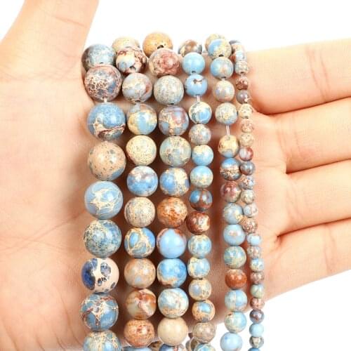 Natural Stone Beads Light Blue Emperor Stone Loose Beads for Jewelry Making Needlework DIY Bracelet Strand 4-12 MM