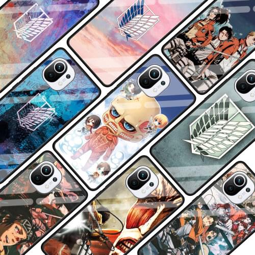 Attack On Titan Glass Phone Case For Xiaomi Poco X3 NFC F3 Mi 10T Pro 9T Note 10 Lite 11 Ultra 5G 11i CC9E CC9 9T Cover