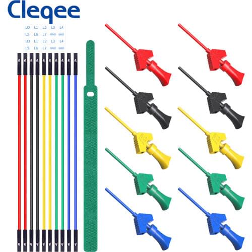Cleqee SMD IC Logic Analyzer cable Test hooks Probe kit mini Grabber Internal Spring clips Silicone Dupont Lead for oscilloscope