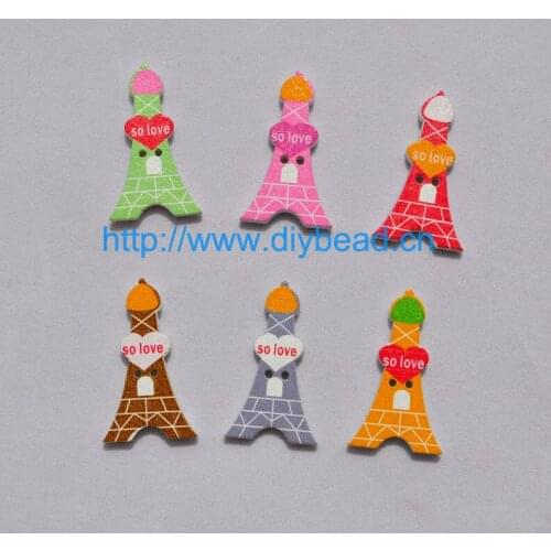 Decoration accessory for Children Cloth,Mix Color Cartoon wood Button for decoration,Cartoon Tower