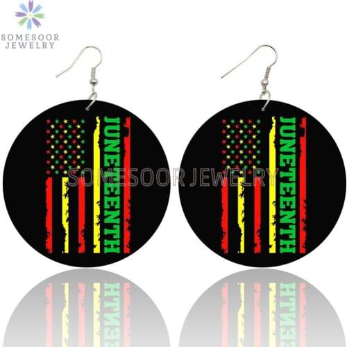 SOMESOOR Juneteenth United State Freedom Wooden Dope Drop Earrings Celebrate Real Independent Wood Loops Dangle For Women Gifts