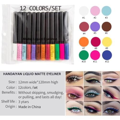 HANDAIYAN 12 Colors/pack Matte Color Eyeliner Kit Makeup Waterproof Colorful Eye Liner Pen Eyes Make up Cosmetics Eyeliners Set