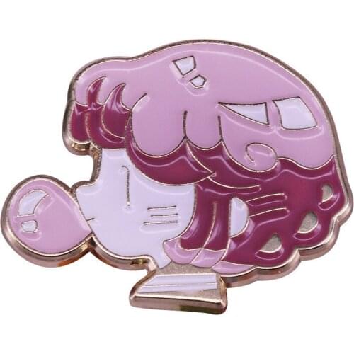 HOSENG Cute Girl Chewing Gum And Blowing Bubbles Cartoon Pink Color Brooch Romantic Alloy Lapel Enamel Jewelry Pin Gift HS_445