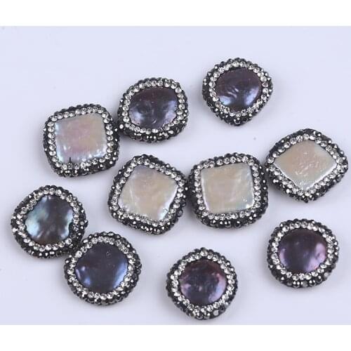 Crystals Beads Paved Square Coin Natural Pearl Loose Beads DIY Jewelry Making