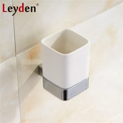 Leyden SUS 304 Stainless Steel Square Tumbler Toothbrush Holder Chrome Wall Mounted Toothbrush Tumbler Holder Bathroom Accessory