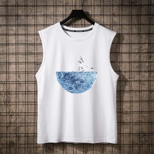 Summer Cotton Men Star Astronaut Tank Tops Hooded Black White Singlets Sleeveless Fitness Men Vest Bodybuilding Casual Funny