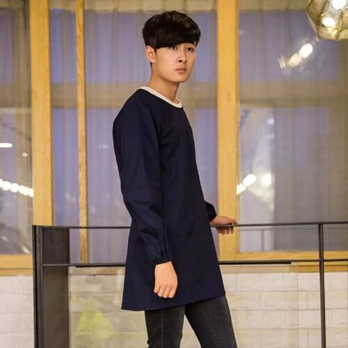 Korean fashion apron household kitchen mens waterproof work clothes adult overalls long-sleeved waist anti-wearing custom