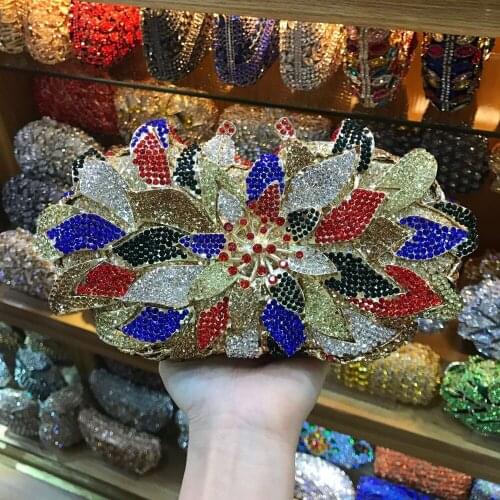 Fashion Party Purse Handbags Colorful Crystal Clutch Women Hollow Out Dinner Clutches Luxury Chain Shoulder Bag Lady Minaudiere