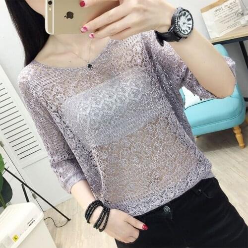 New Korean V-neck hollow knitted shirt for summer 2019