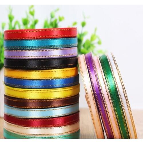 New Gold Edge 1/4'' (6mm) 25 Yards/Roll Pretty Satin Ribbon For Arts Crafts & Sewing Christmas Wedding Party Gift Wrap Handmade