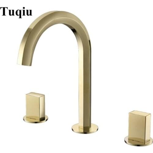 New Basin Faucet Brass Gold/chrome Deck Mounted 8' Widespread Bathroom Sink Faucets 3 Hole Double Handle Hot And Cold Water Tap