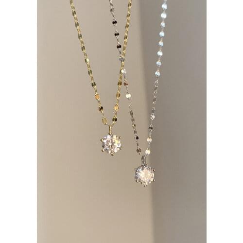 925 Sterling Silver Single Zircon Necklace for Women Six Claws Zircon Clavicle Chain Wedding Party Jewelry