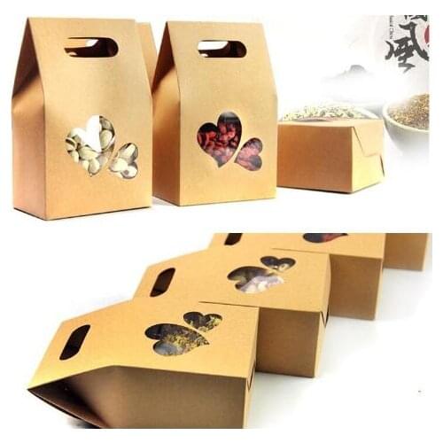 50pcs/lot Brown kraft paper bags,Stand up window boxes recyclable for wedding/gift/coffee/food/paper candy package