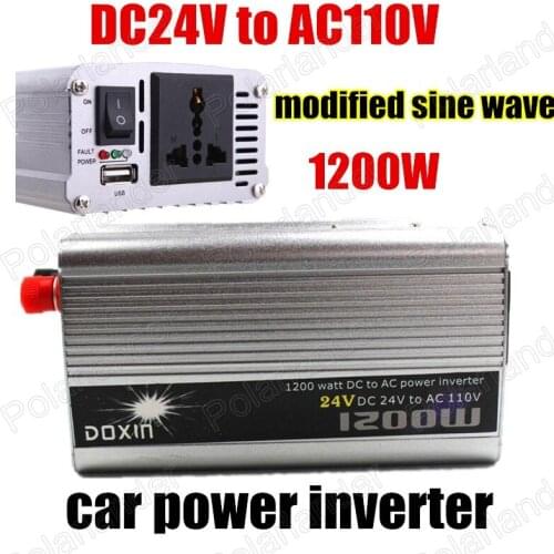 Portable car Voltage Transforme modified sine wave 1200W Power Inverter Converter DC 24V to AC 110V With USB Adapter