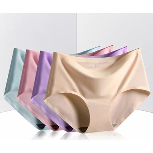 Plus Size Seamless One-piece Ice Silk Feeling Underwear Women Summer Thin Mid-waist Breathable Sexy Pant Cotton Crotch Brief