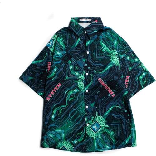 Retro Womens Short Sleeve Shirt Harajuku Casual Loose Street Top Hip Hop Printed Straight Shirt College Style Mens Shirt