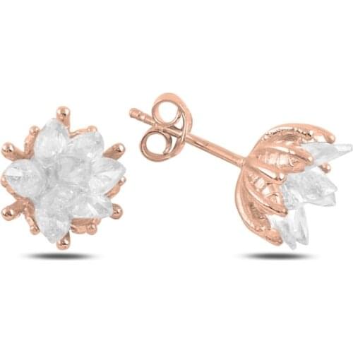 Silver 925 Sterling Lotus Blossom Zircon Studded Earrings