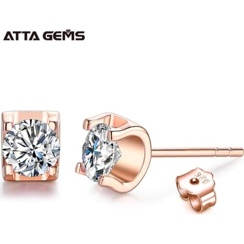 Moissanite Earrings for Women 18K Rose Gold Plated Silver D Color VVS1 Round Moissanite Diamond Earrings Mothers Day Jewelry