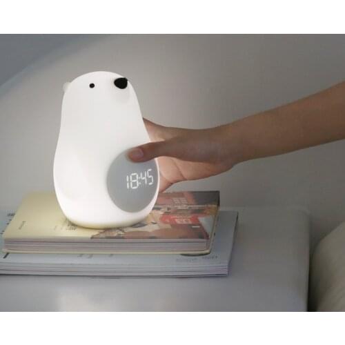 Led Night Light Bear with Wake Up Clock Rechargeable Portable and Dimmable Touch Sensor Great Gift for Child Festival