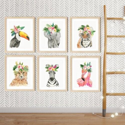 Toucan Elephant Tiger Zebra Wall Art Canvas Painting Cartoon Nordic Posters And Prints Wall Picture For Girl Boy Kids Room Decor