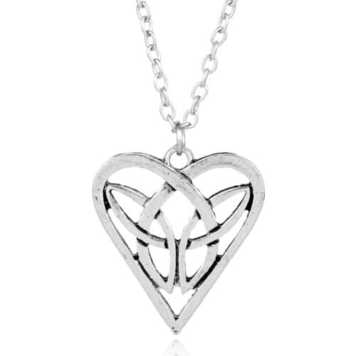 Antique Silver Color Irish Celtic Knot Triangle Vintage Love Heart Necklace Hot Fashion Irish Vikings Pendant Jewelry -30